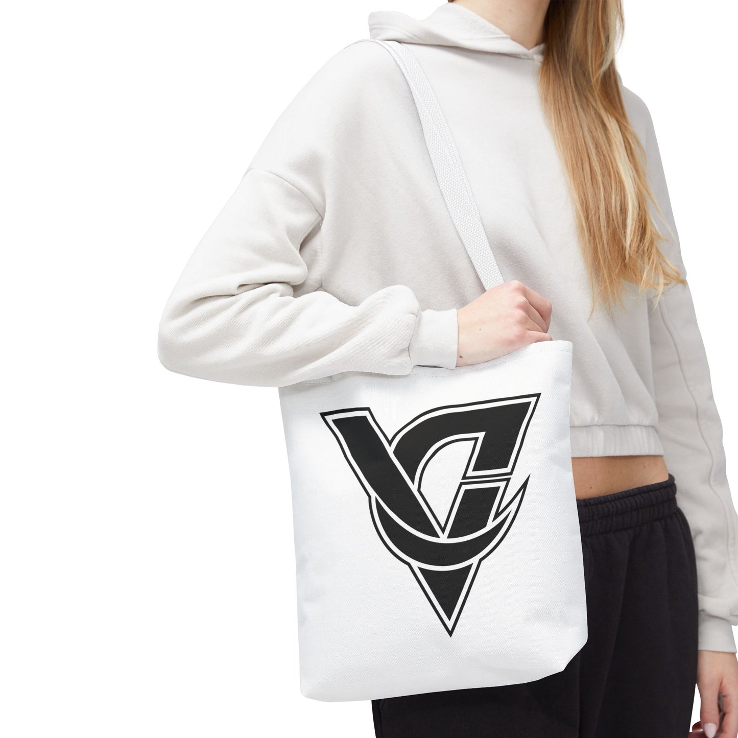 Monogram V Triangle Tote Bag – Bold Black Logo All-Over Print