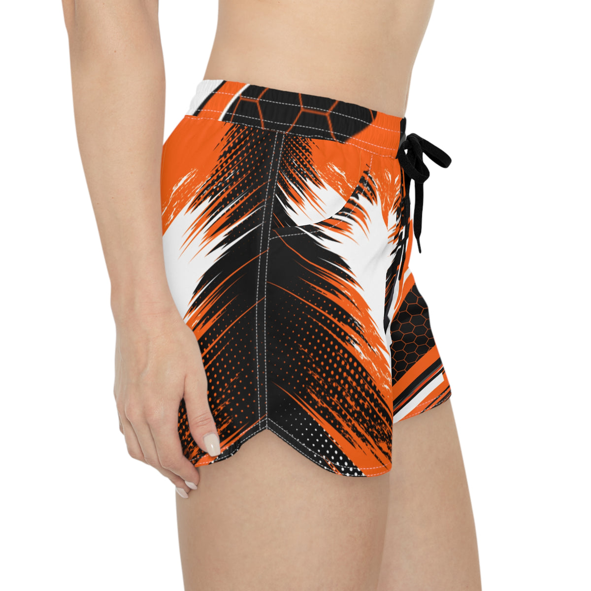 Women's Multipurpose Athletic Shorts with Pockets | Bold Orange Geometric