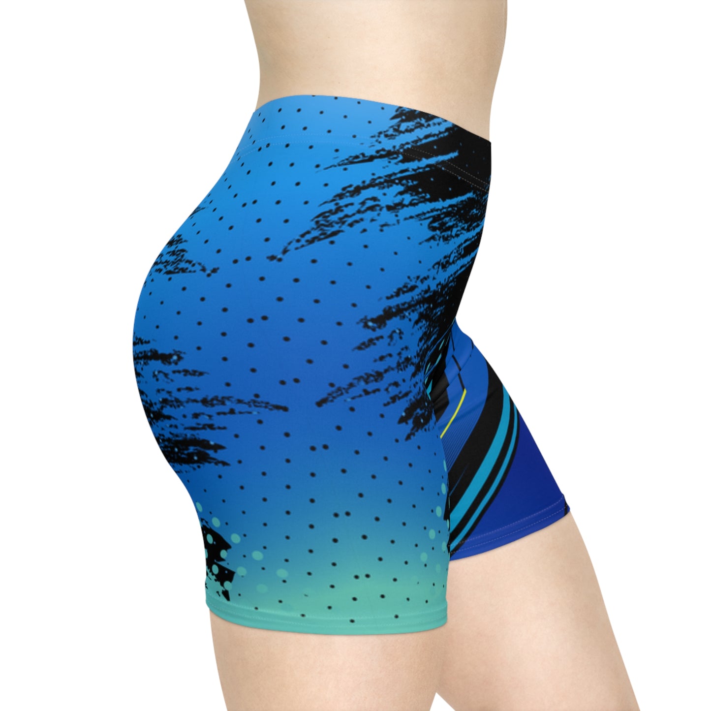 Aqua Circuit Biker Shorts | Blue-Green Tech Chevron Activewear