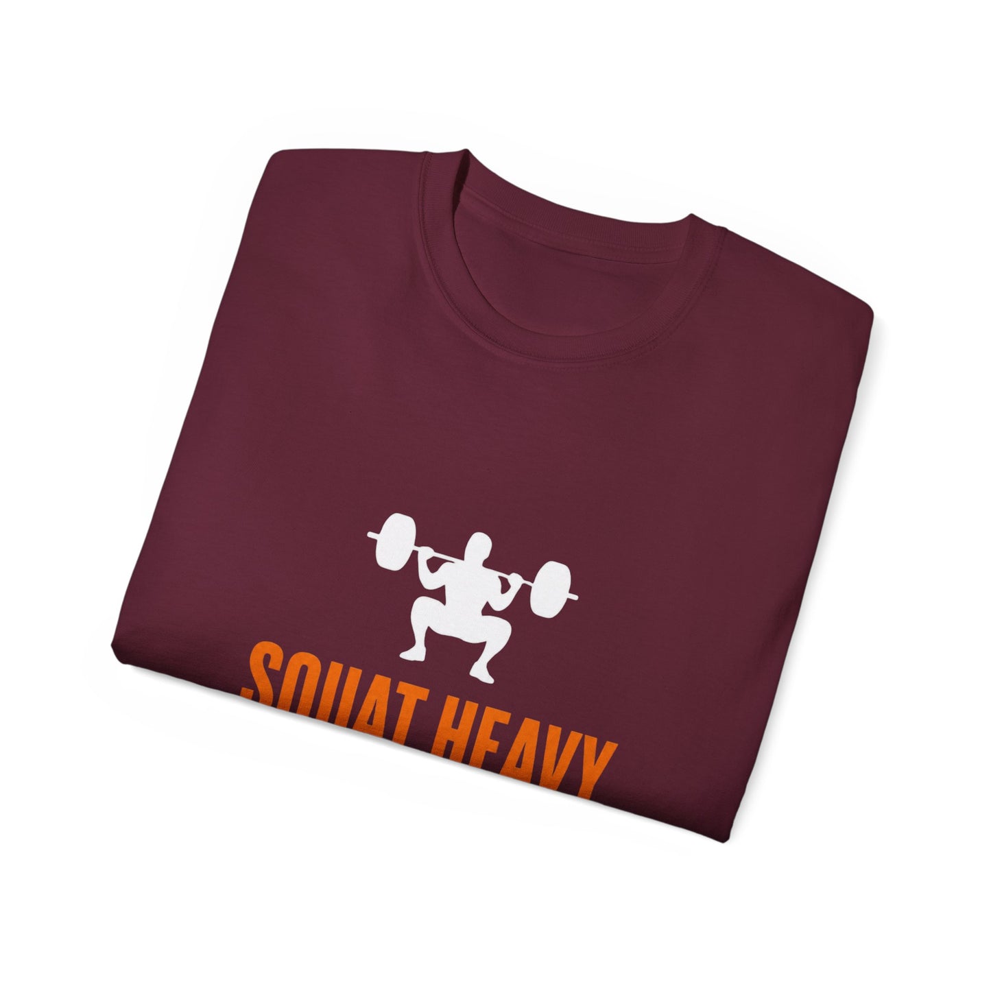 Squat Heavy Tee — Bold Orange Gym Shirt for Weightlifters & CrossFit