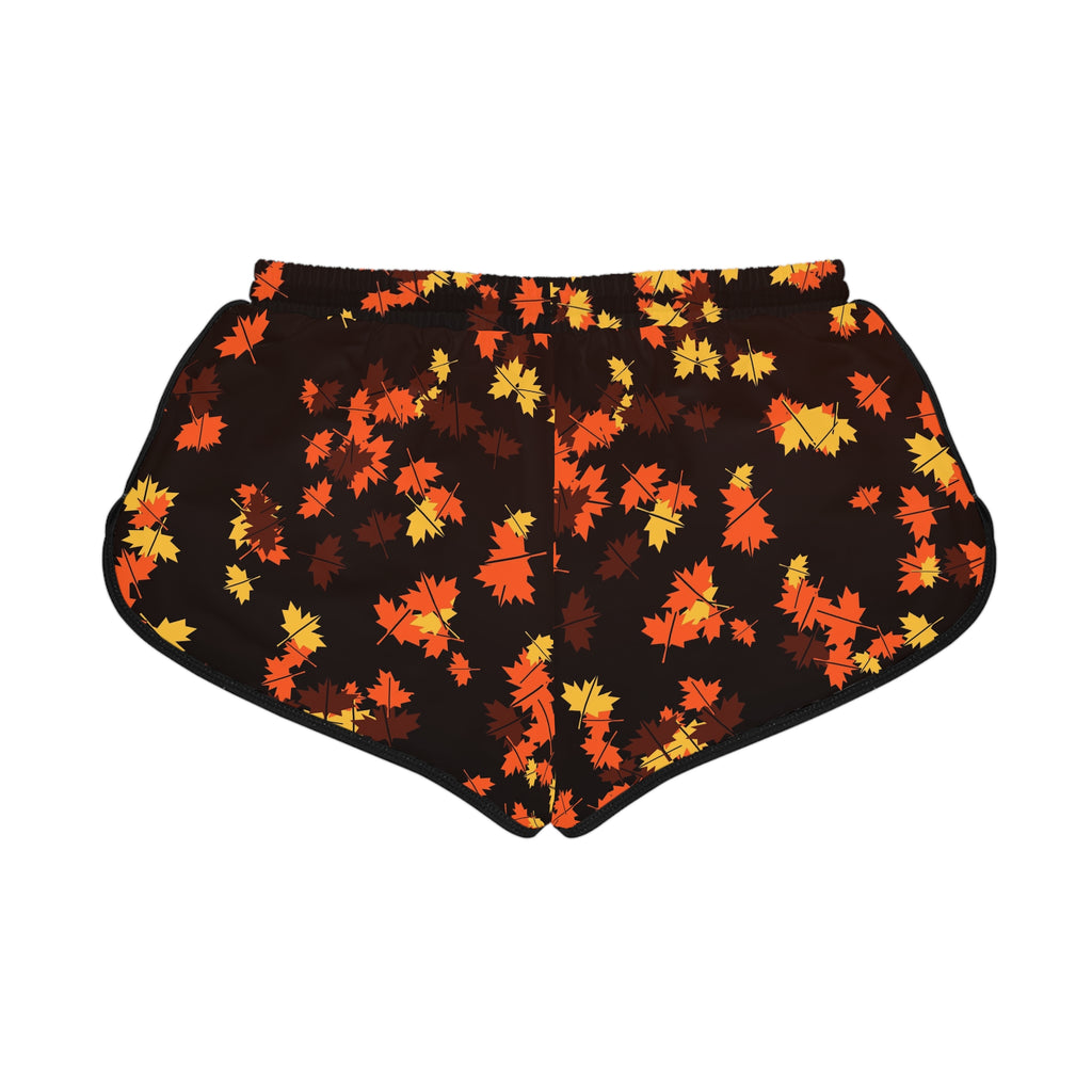 Women's Bonfire Falling Leaves Relaxed Shorts — All-Over Print Running & Workout Shorts