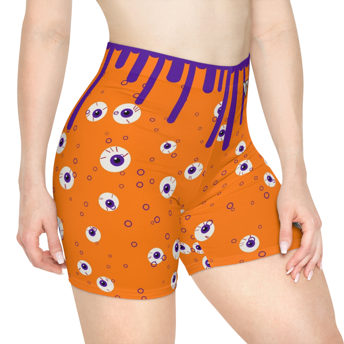 Halloween Pumpkin Orange Slime Drip Women's Biker Shorts — High-Waist Workout Shorts