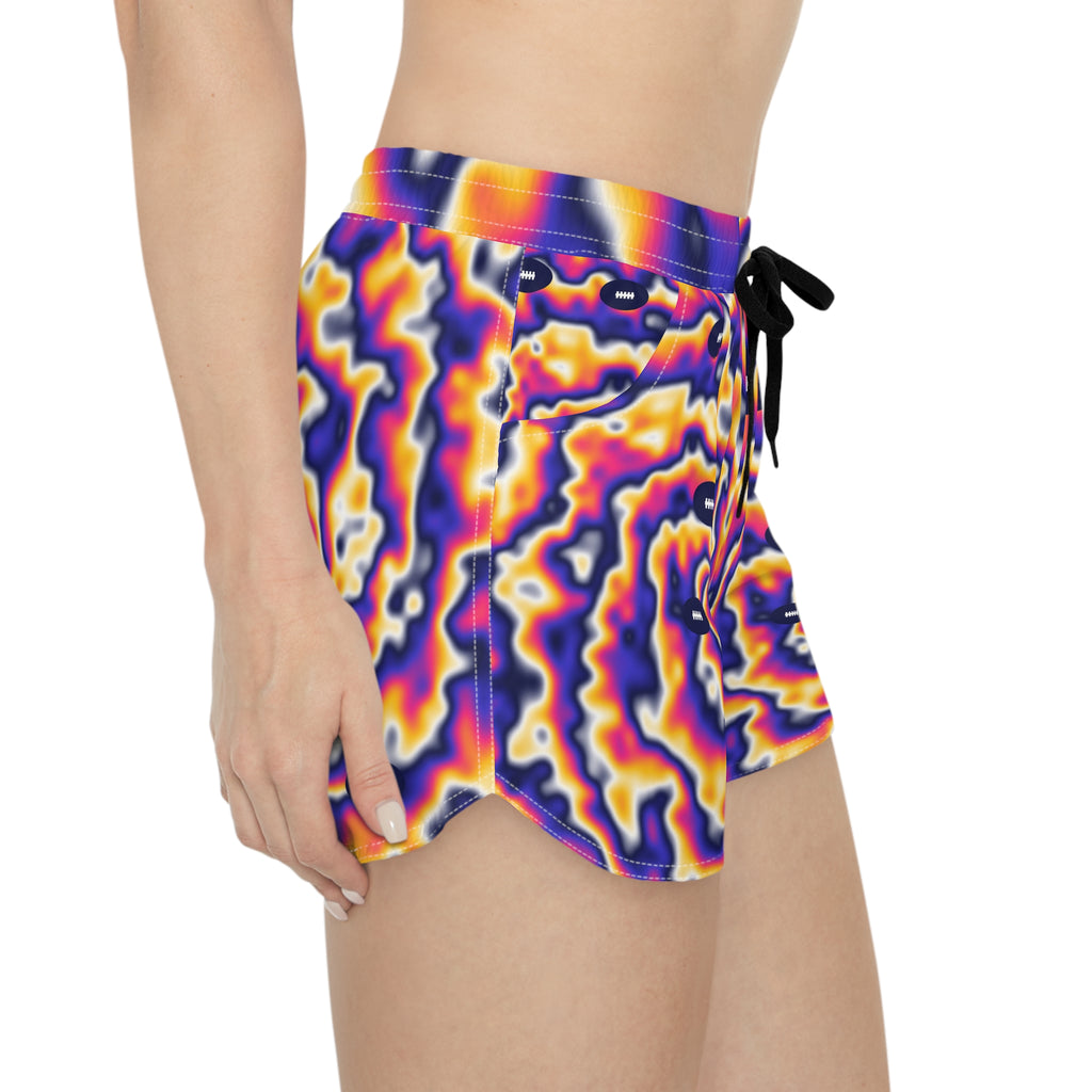 Football Royal Flame Tie-Dye Spin Women's Athletic Shorts with Pockets