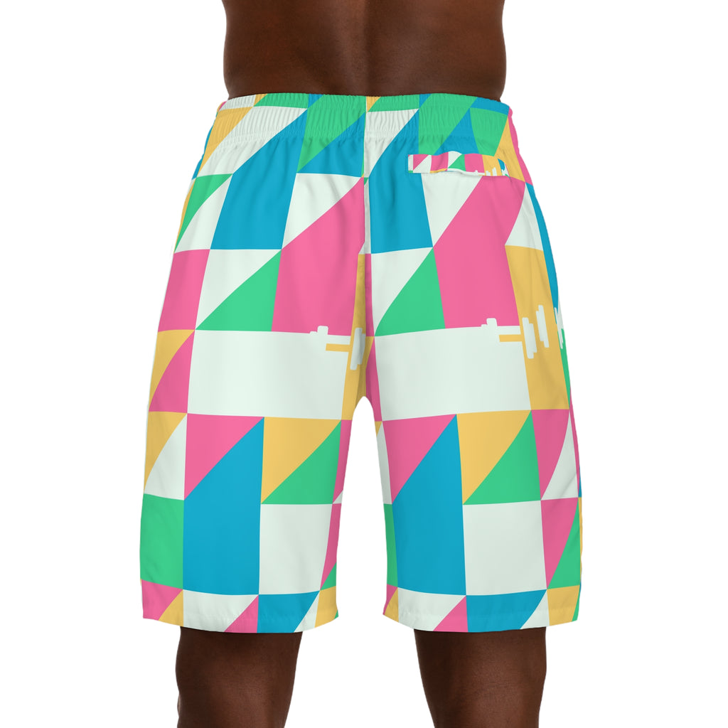 Training & Gym Mint Sorbet Prism Block Men's Athletic Shorts with Pockets