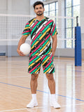 Volleyball Watermelon Stripe Surge Men's Athletic Shorts with Pockets - front view
