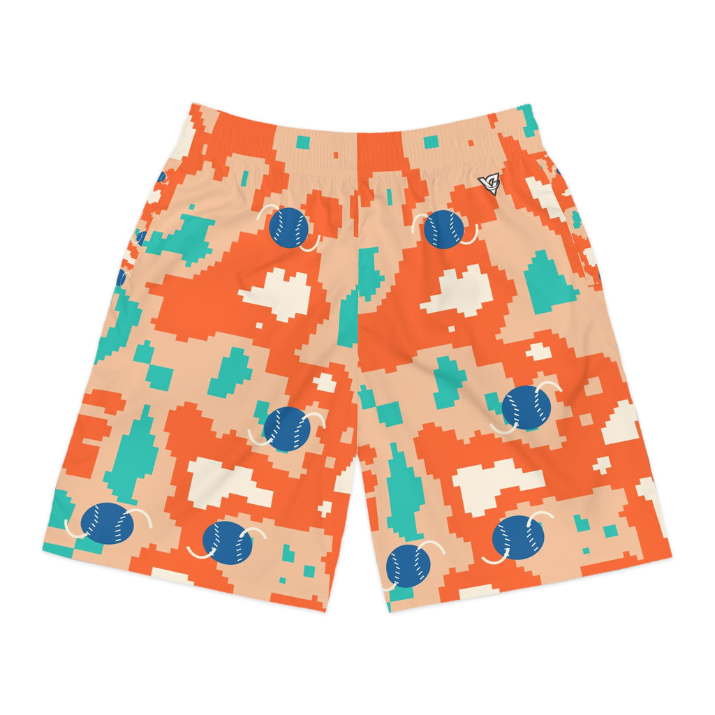 Baseball & Softball Papaya Splash Pixel Camo Men's Athletic Shorts with Pockets