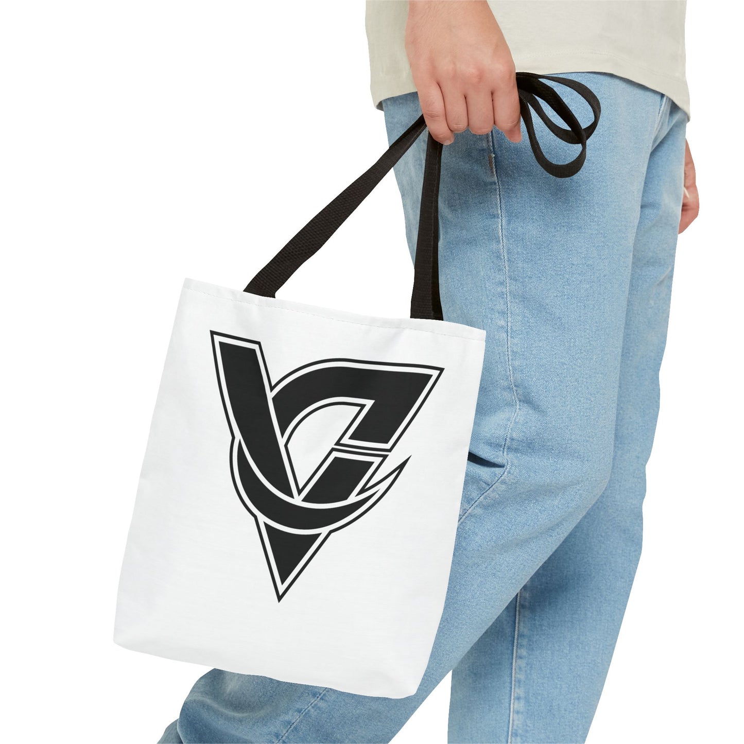 Monogram V Triangle Tote Bag – Bold Black Logo All-Over Print
