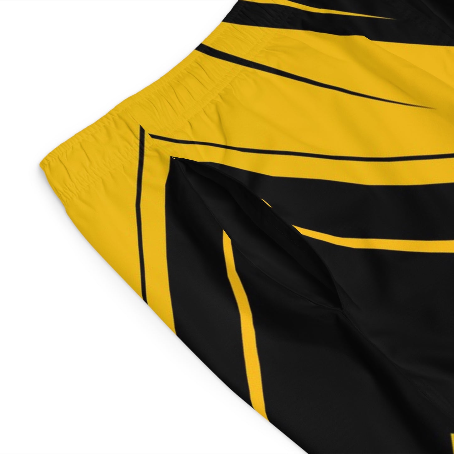 Yellow & Black Geometric Board Shorts — Men's Athletic Swim Trunks