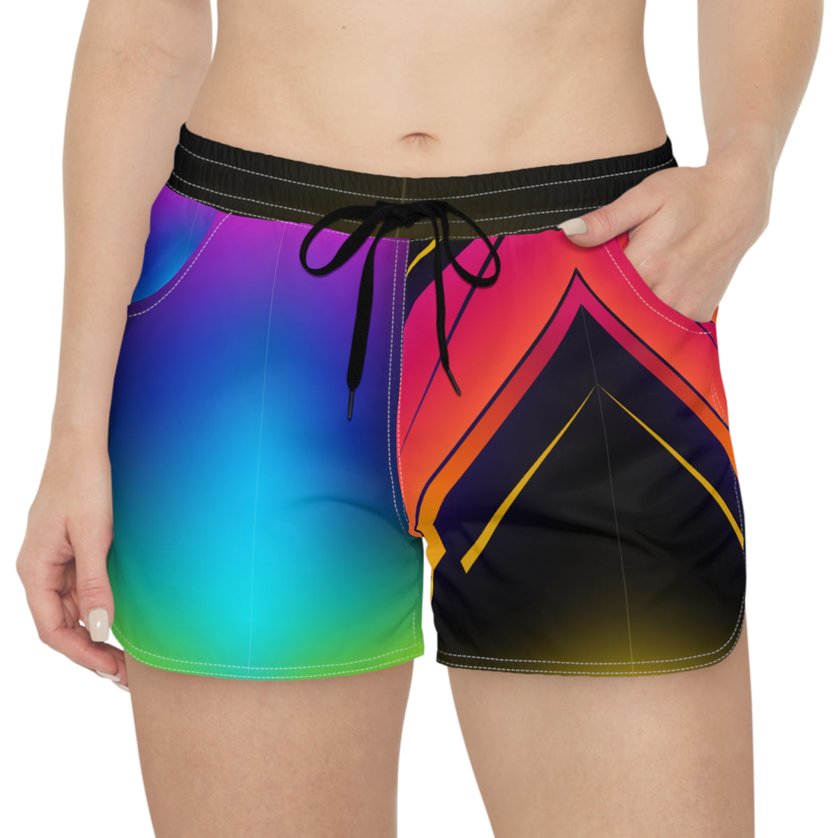 Women's Multipurpose Athletic Shorts with Pockets | Neon Rainbow Gradient