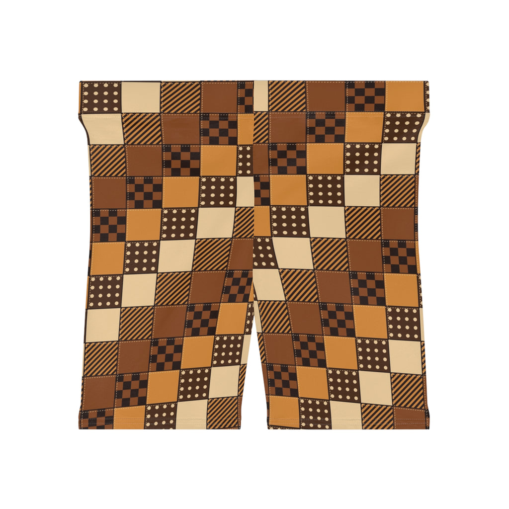 Cider Patchwork Women's Biker Shorts — High-Waist Workout Shorts