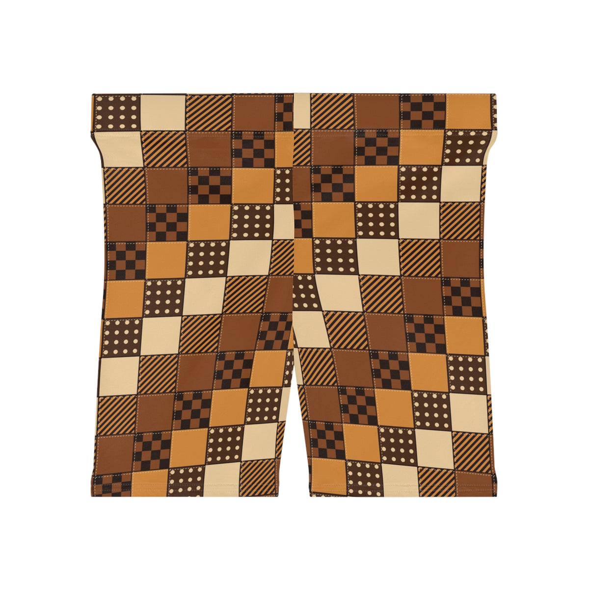 Cider Patchwork Women's Biker Shorts — High-Waist Workout Shorts