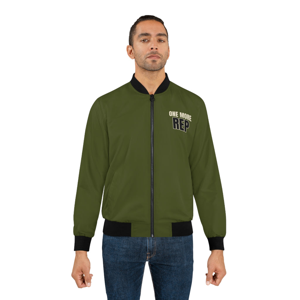 Men's One More Rep Bomber Jacket – Olive Motivational Gym Jacket