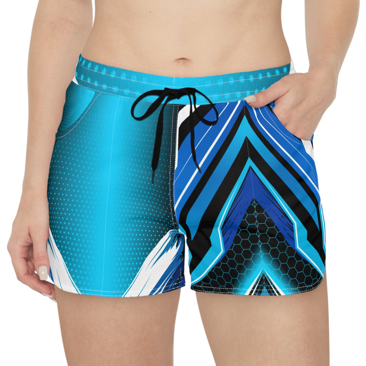 Women's Multipurpose Athletic Shorts with Pockets | Blue Geometric