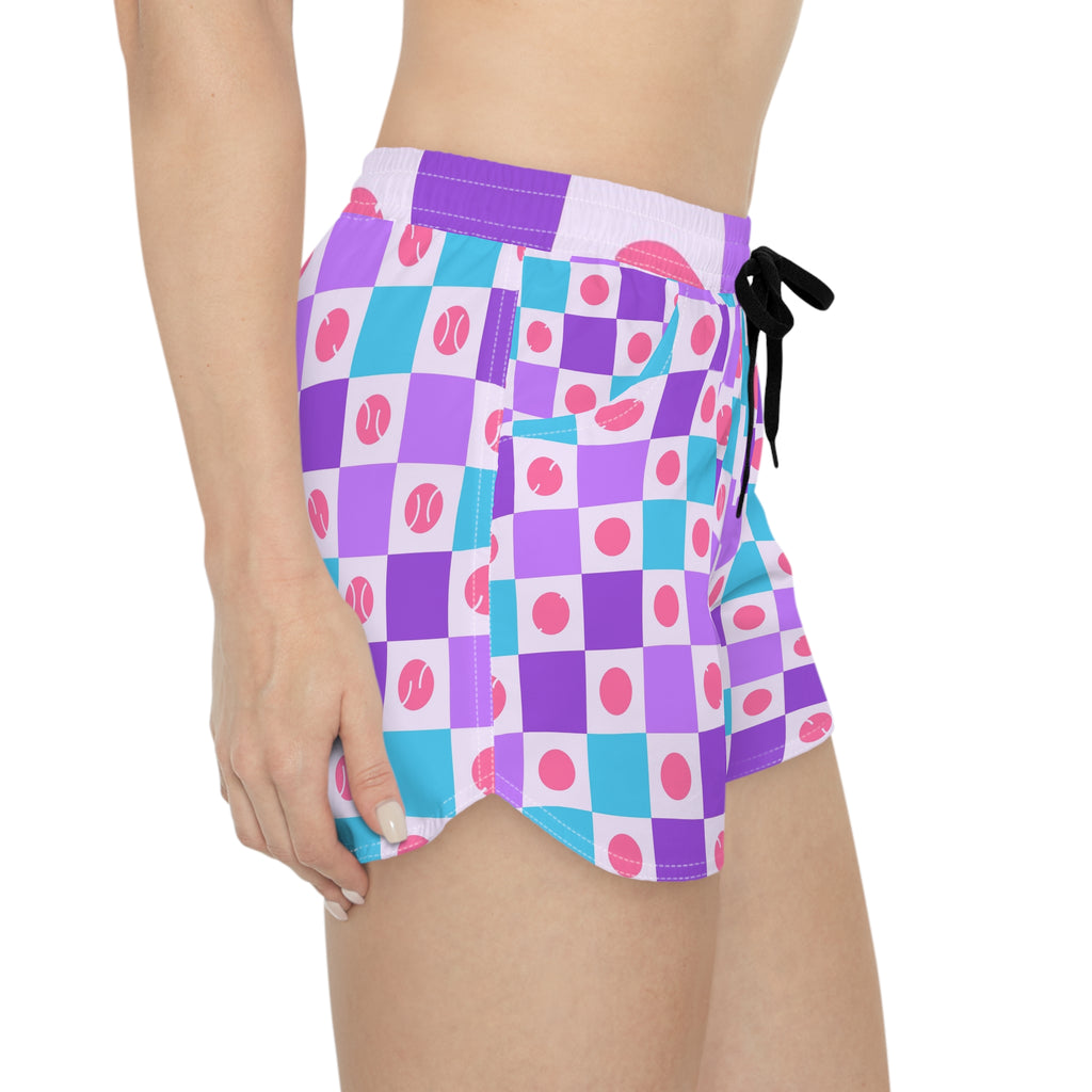 Tennis Lilac Wave Checker Drive Women's Athletic Shorts with Pockets