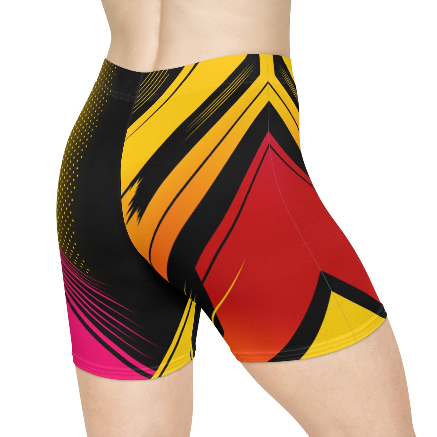Women Wildfire Streak Biker Shorts | Yellow, Red & Black Gradient Activewear