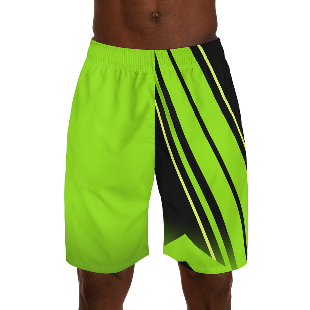 Men's Volt Green & Black Running Jogger Shorts with Pockets — Athletic Performance AOP