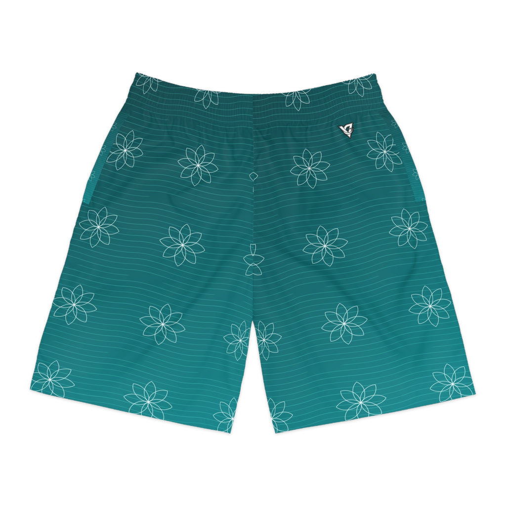 Yoga Teal Wave Flow Lotus Men's Athletic Shorts with Pockets