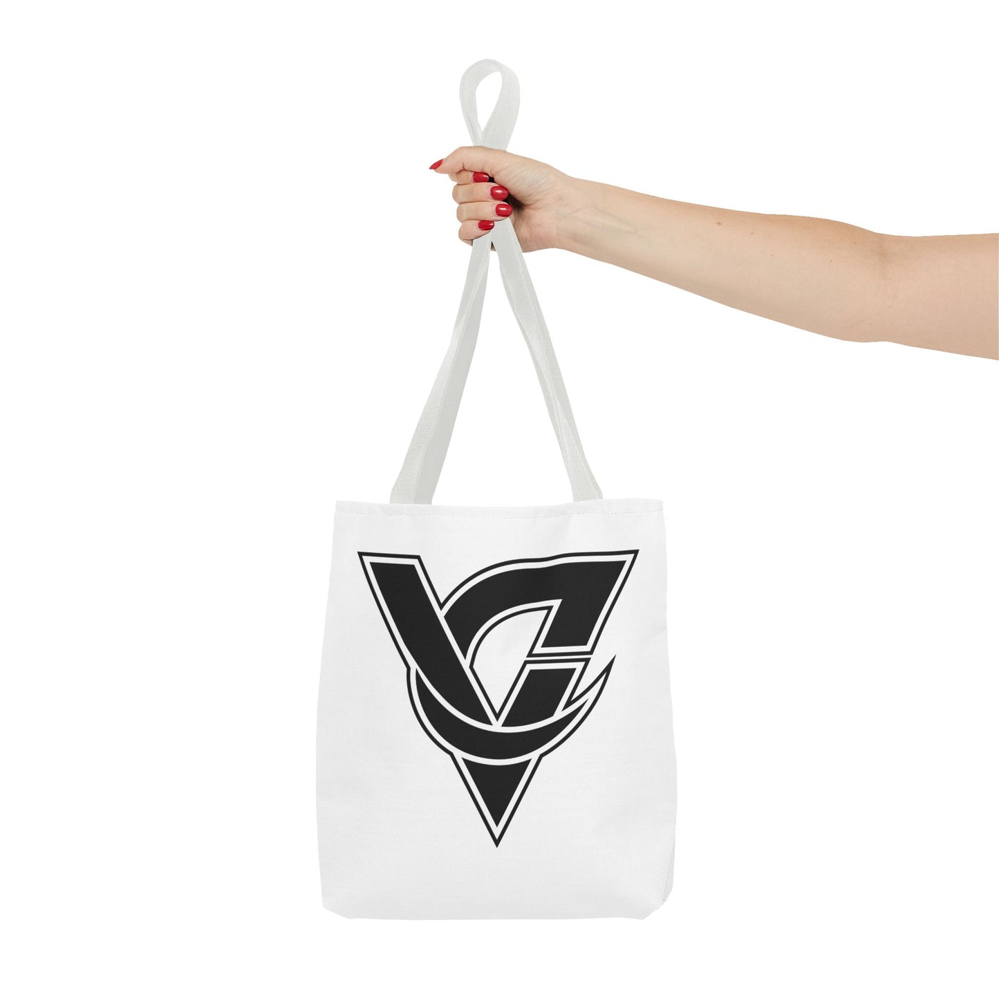 Monogram V Triangle Tote Bag – Bold Black Logo All-Over Print