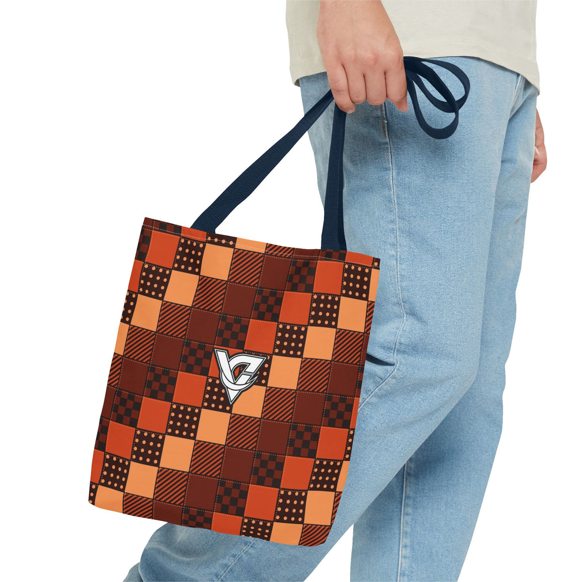 Rust Patchwork Tote Bag — All-Over Print Gym & Everyday Tote