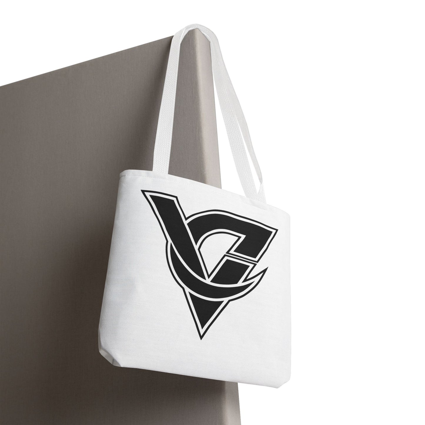 Monogram V Triangle Tote Bag – Bold Black Logo All-Over Print
