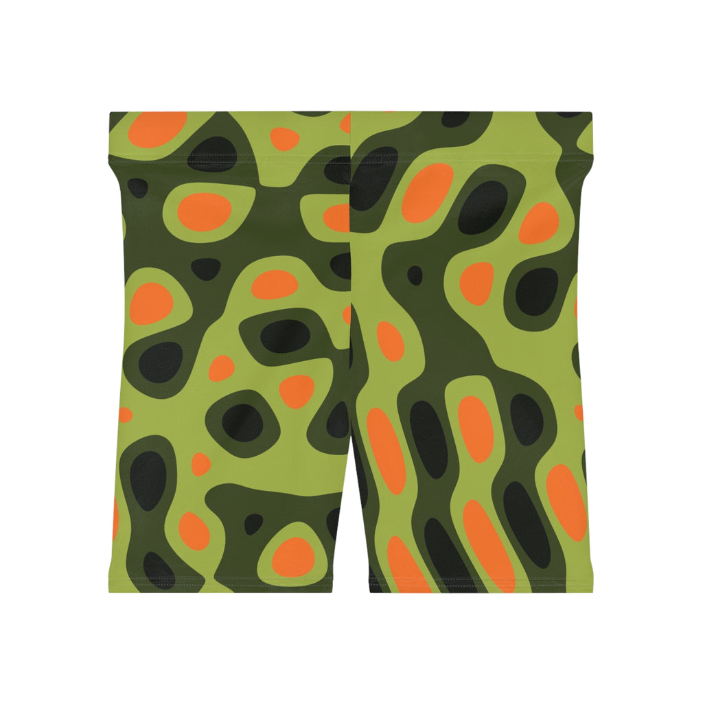 Moss Flame Ripple Women's Biker Shorts — High-Waist Workout Shorts