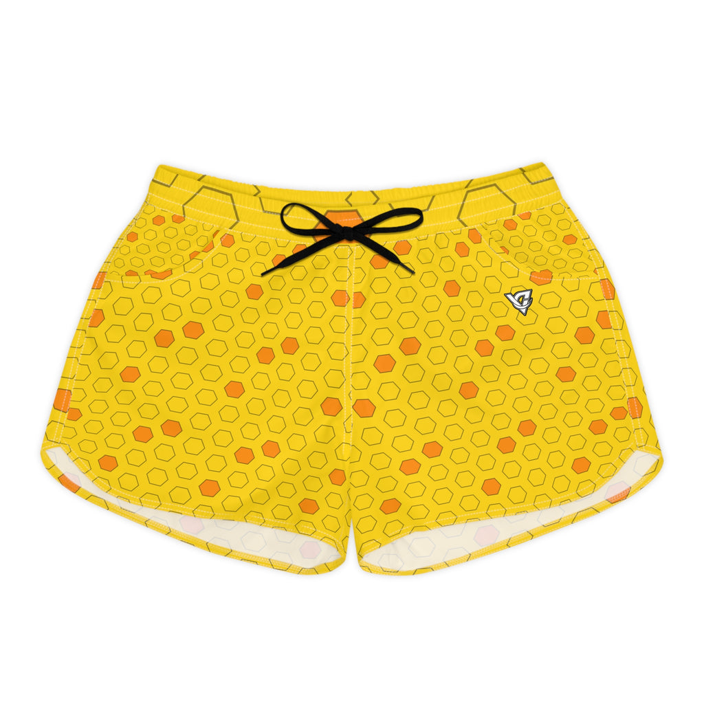 Soccer Neon Citrus Hex Pitch Women's Athletic Shorts with Pockets