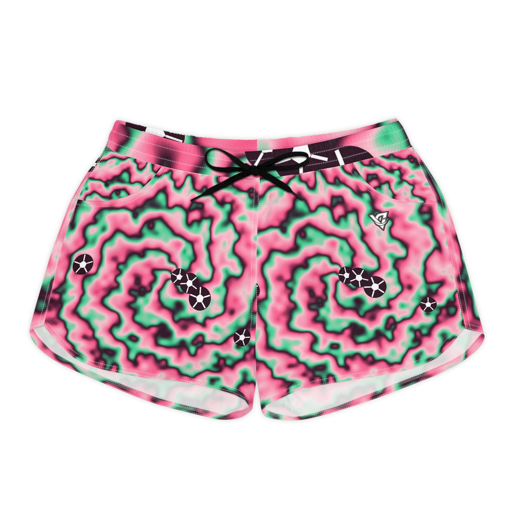 Soccer Flamingo Fizz Tie-Dye Spin Women's Athletic Shorts with Pockets
