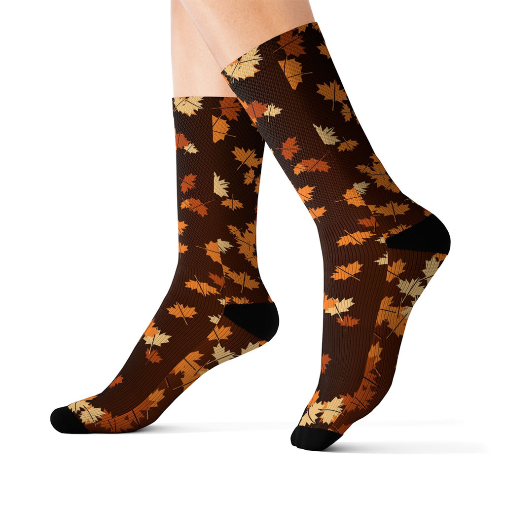 Pumpkin Falling Leaves Athletic Crew Socks
