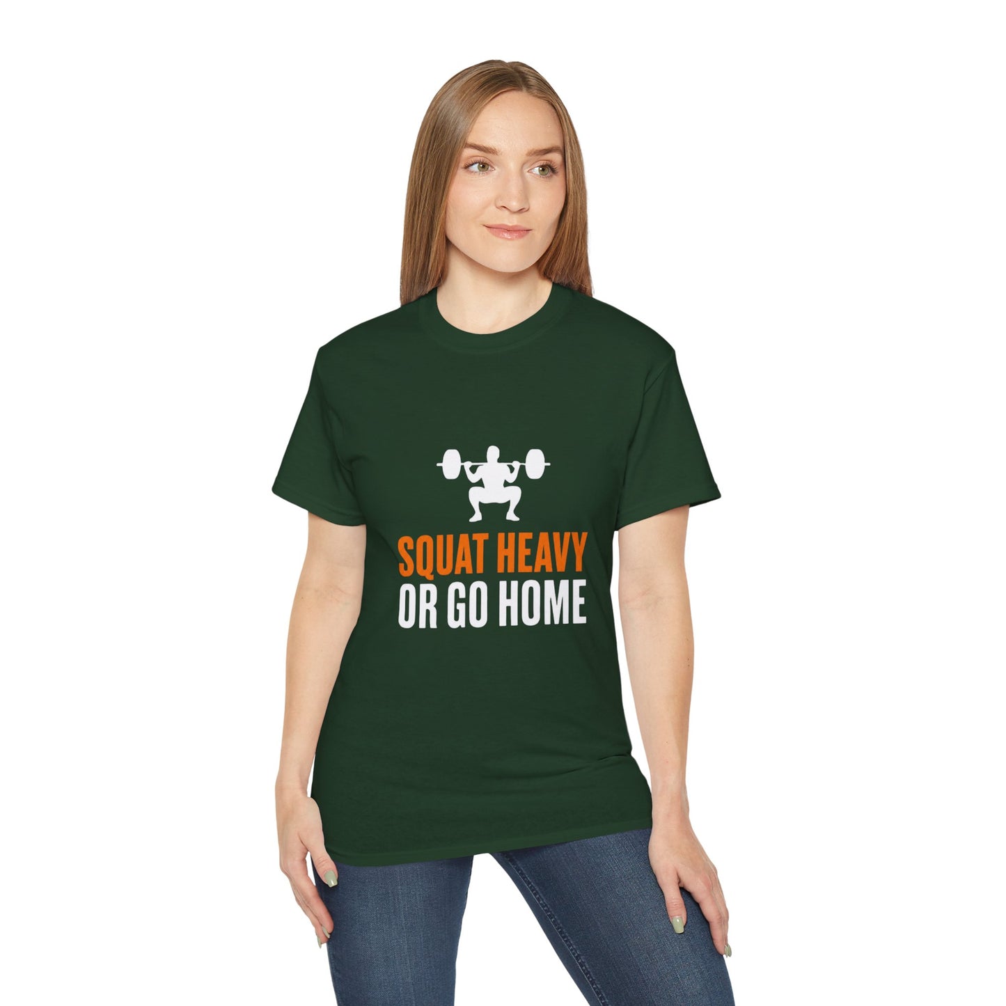 Squat Heavy Tee — Bold Orange Gym Shirt for Weightlifters & CrossFit
