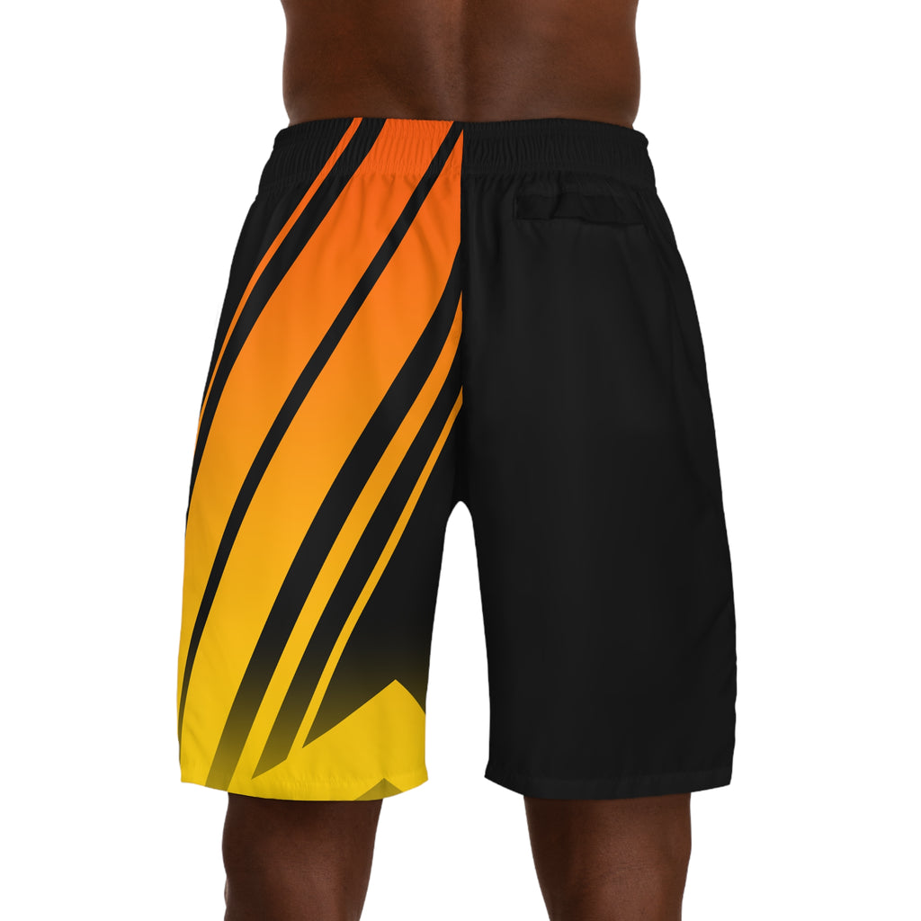 Men's Black Flame Orange & Yellow Running Jogger Shorts with Pockets — Athletic Performance