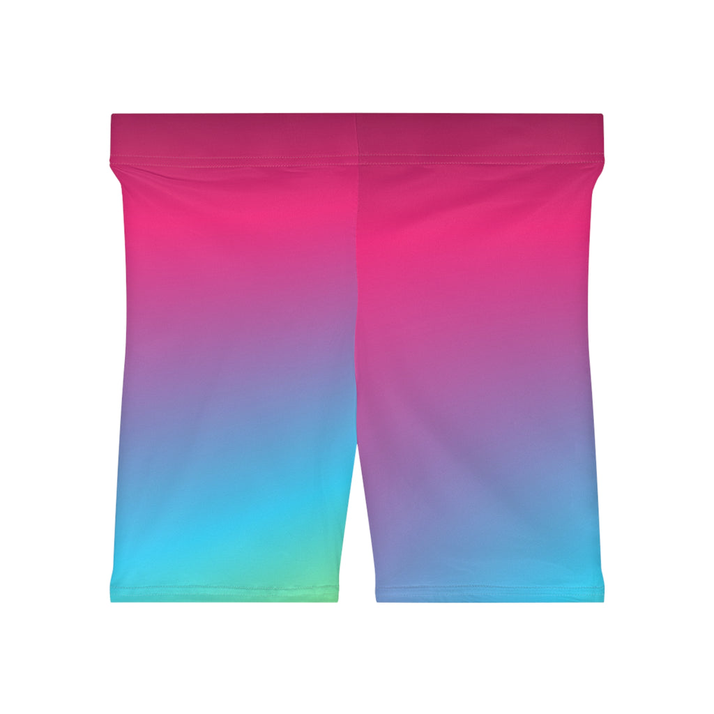 Neon Ombre Women's Biker Shorts — High-Waist Workout Shorts