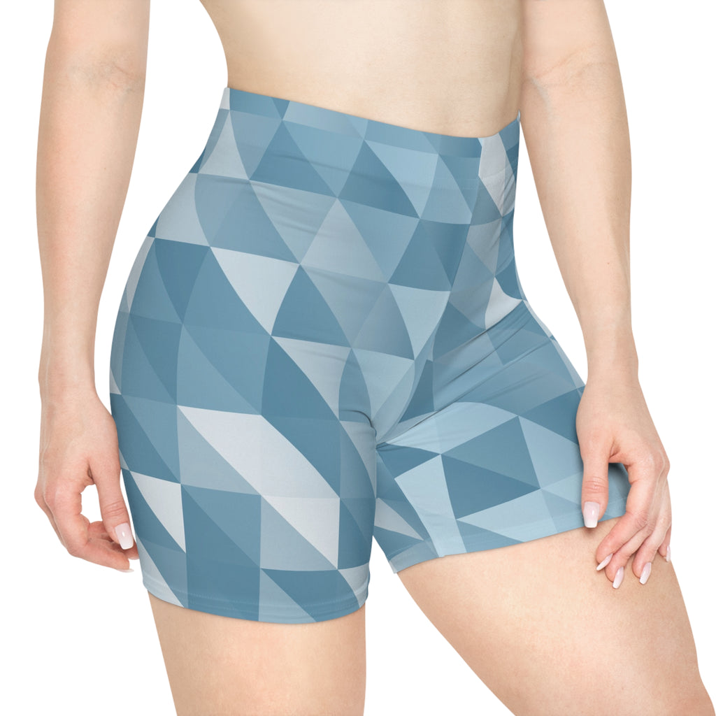 Arctic Low-Poly Women's Biker Shorts — High-Waist Workout Shorts