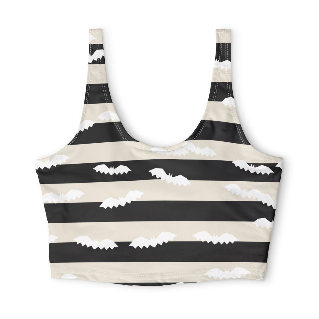 Halloween Bone White Bat Stripe Sports Bra