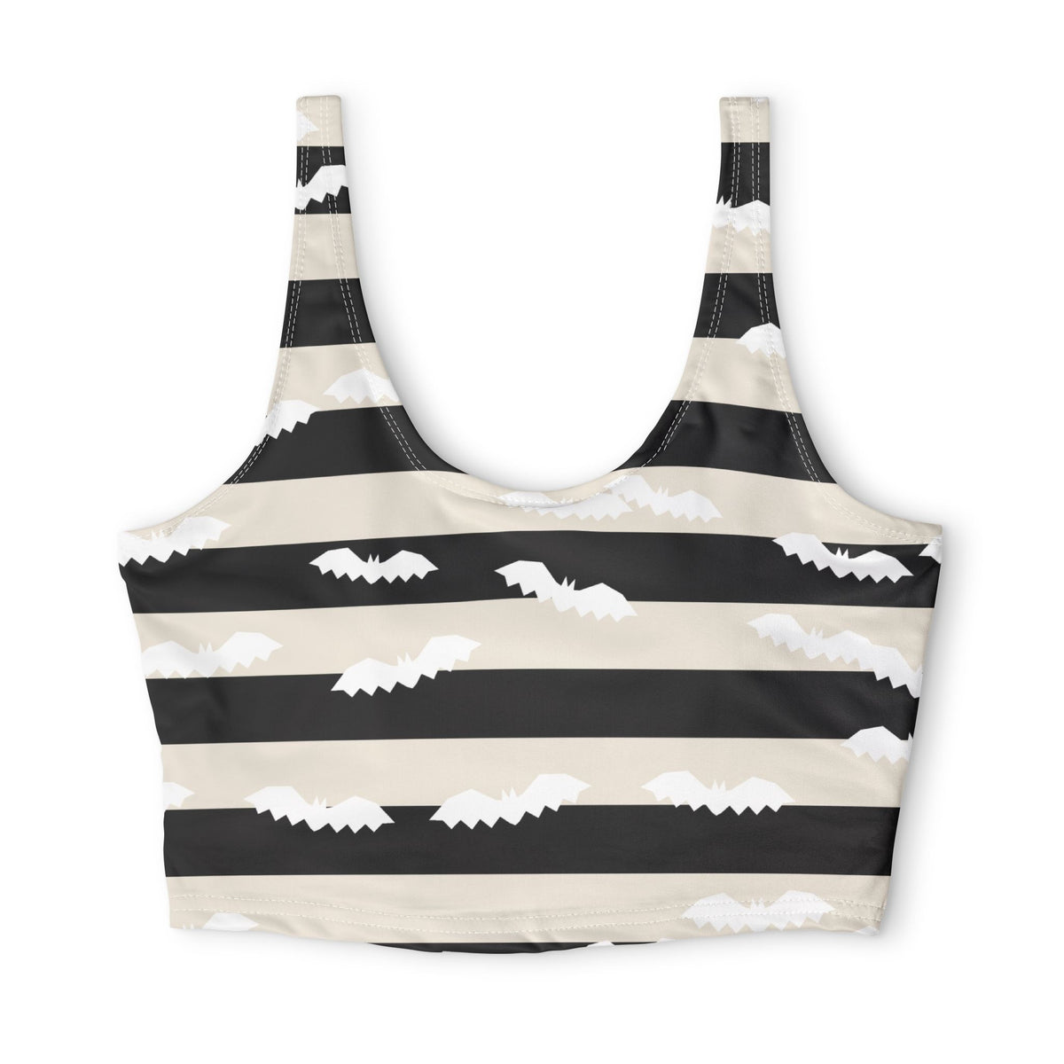 Halloween Bone White Bat Stripe Sports Bra