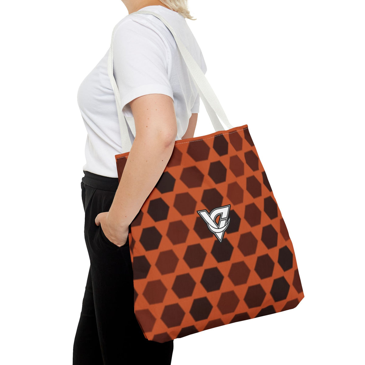 Auburn Hex Grid Tote Bag — All-Over Print Gym & Everyday Tote