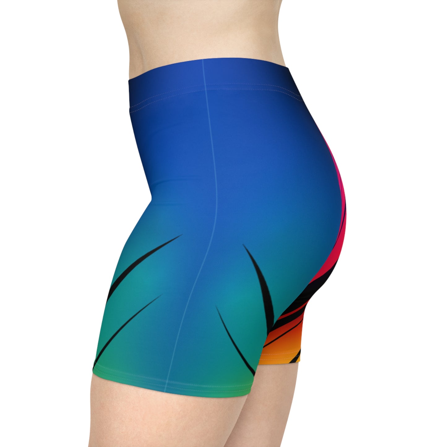 Women Dual Spectrum Biker Shorts | Blue & Sunset Gradient Geometric Activewear