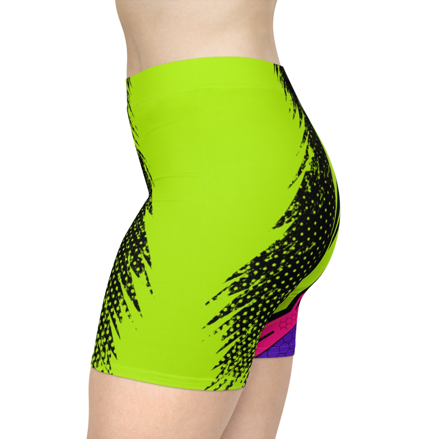 Women Circuit Biker Shorts | Neon Green & Black Honeycomb Activewear