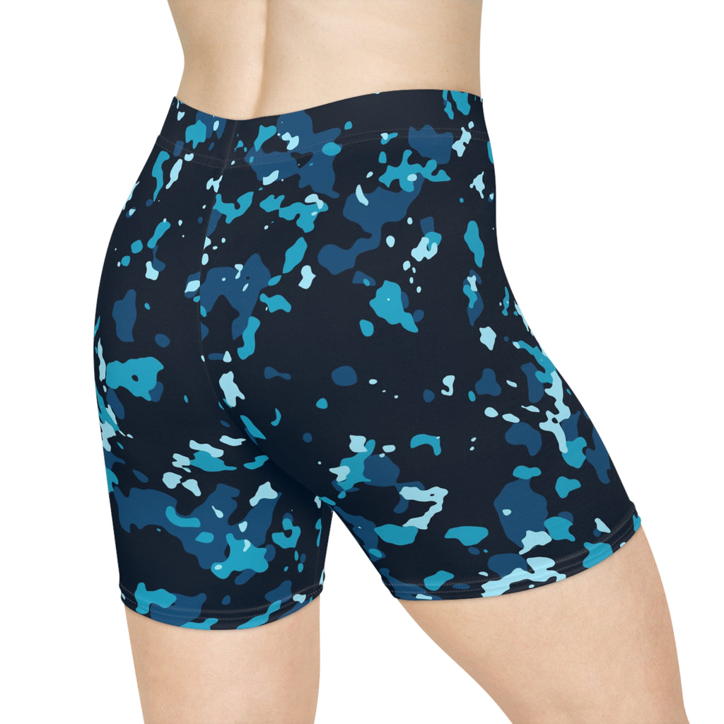 Ocean Splatter Women's Biker Shorts — High-Waist Workout Shorts