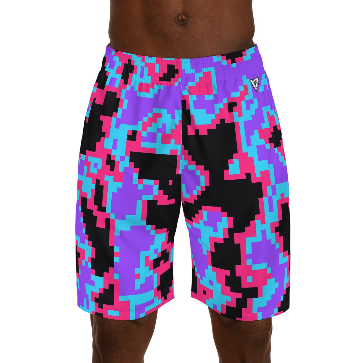 Men's Neon Digital Camo Performance Jogger Athletic Shorts with Pockets