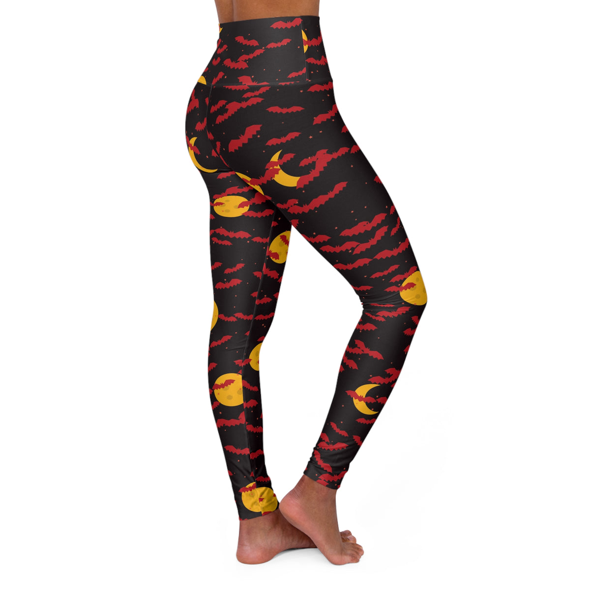 Halloween Blood Moon Bat Swarm High-Waisted Yoga Leggings (AOP)