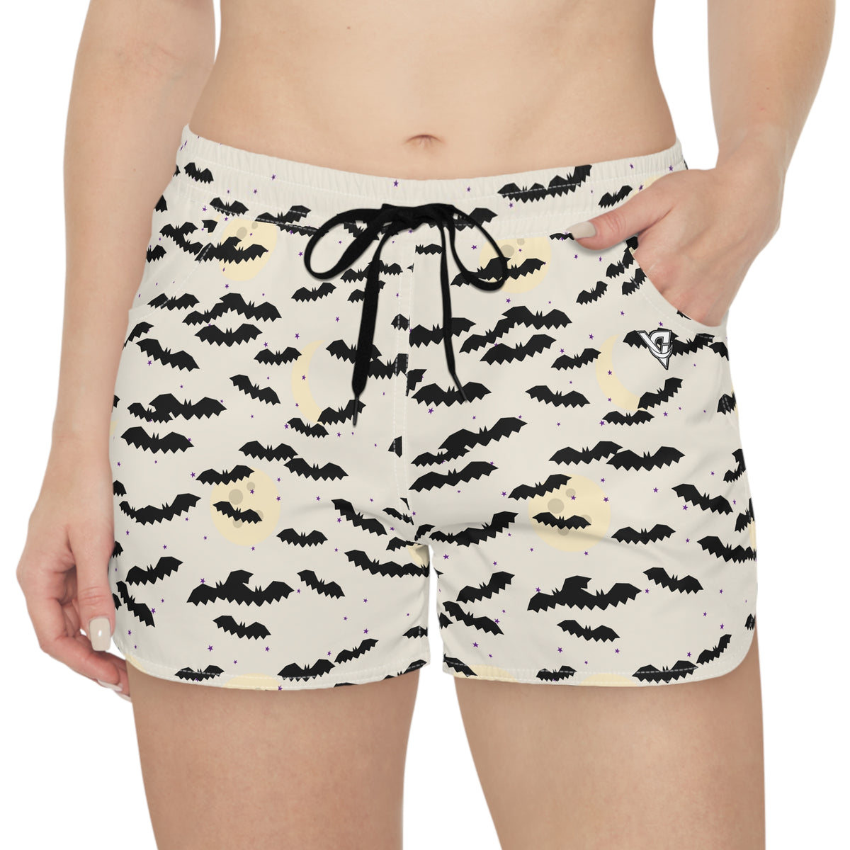Women's Multipurpose Athletic Shorts with Pockets | Halloween Bone White Bat Swarm