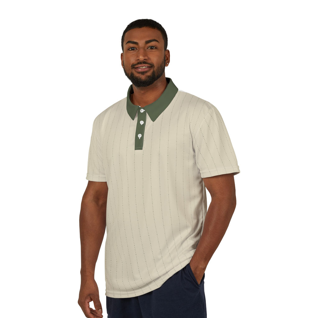 Beige Pinstripe Polo Shirt — Classic Casual Golf Polo