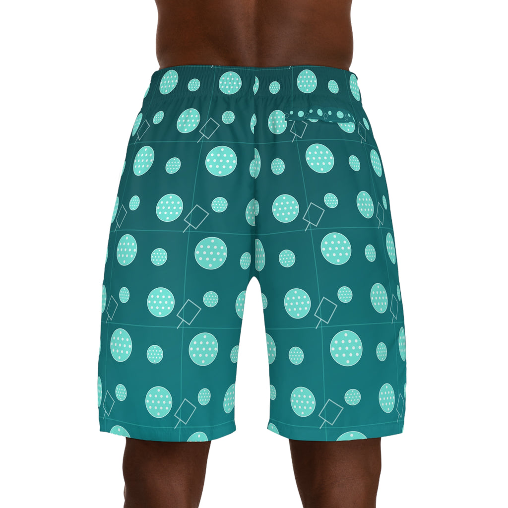 Pickleball Teal Wave Dink Dot Men's Athletic Shorts with Pockets