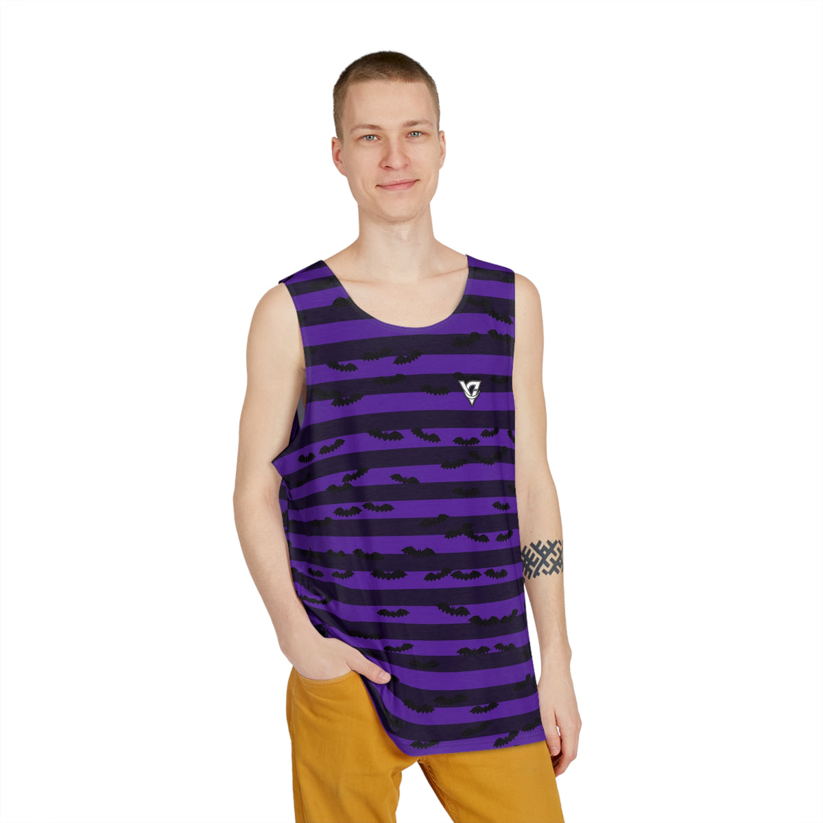 Halloween Witching Purple Bat Stripe Men's Athletic Tank