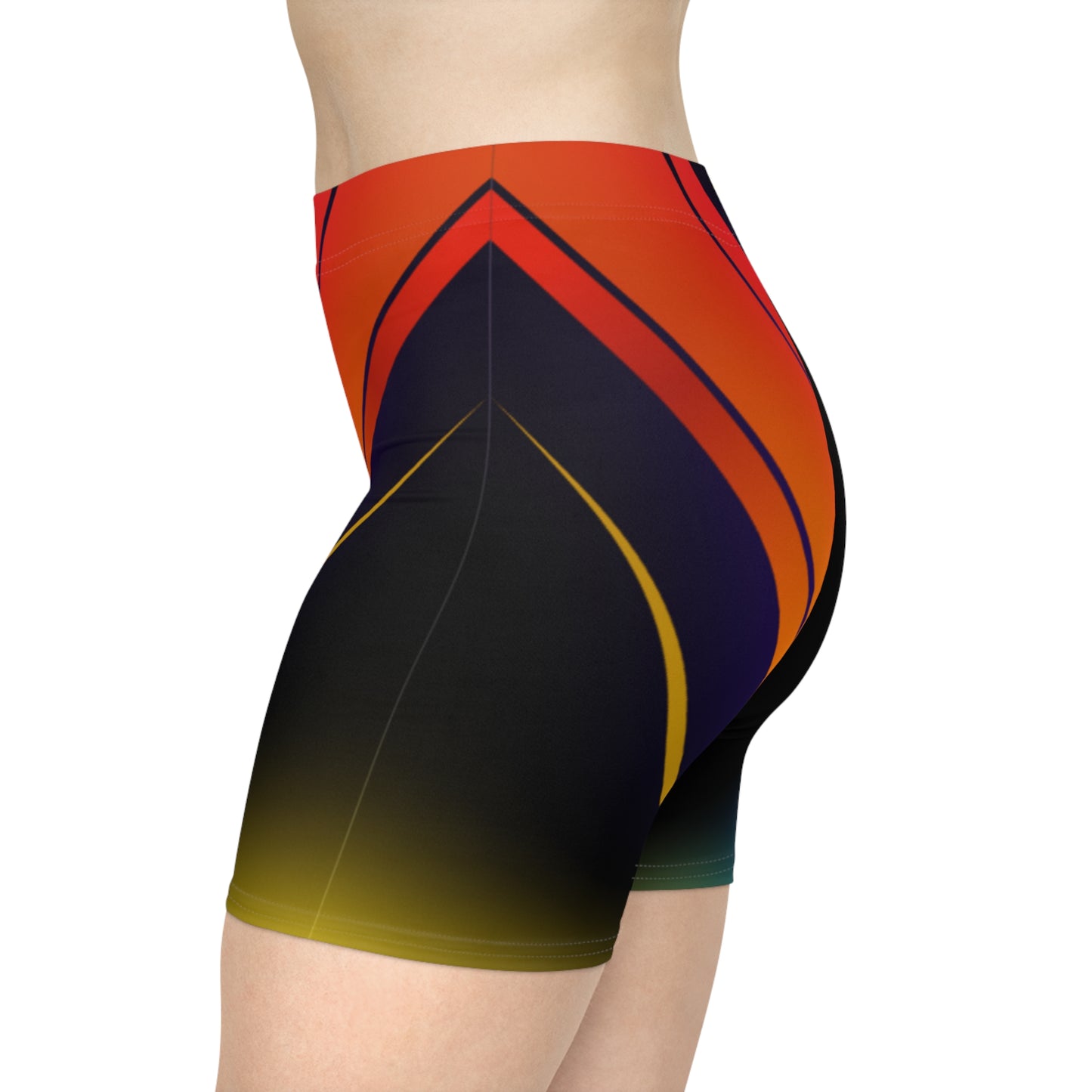 Electric Sunset Biker Shorts | Blue-to-Orange Gradient Geometric Activewear