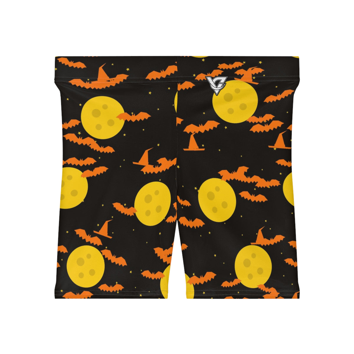 Halloween Candy Corn Haunted Moon Women's Biker Shorts — High-Waist Workout Shorts