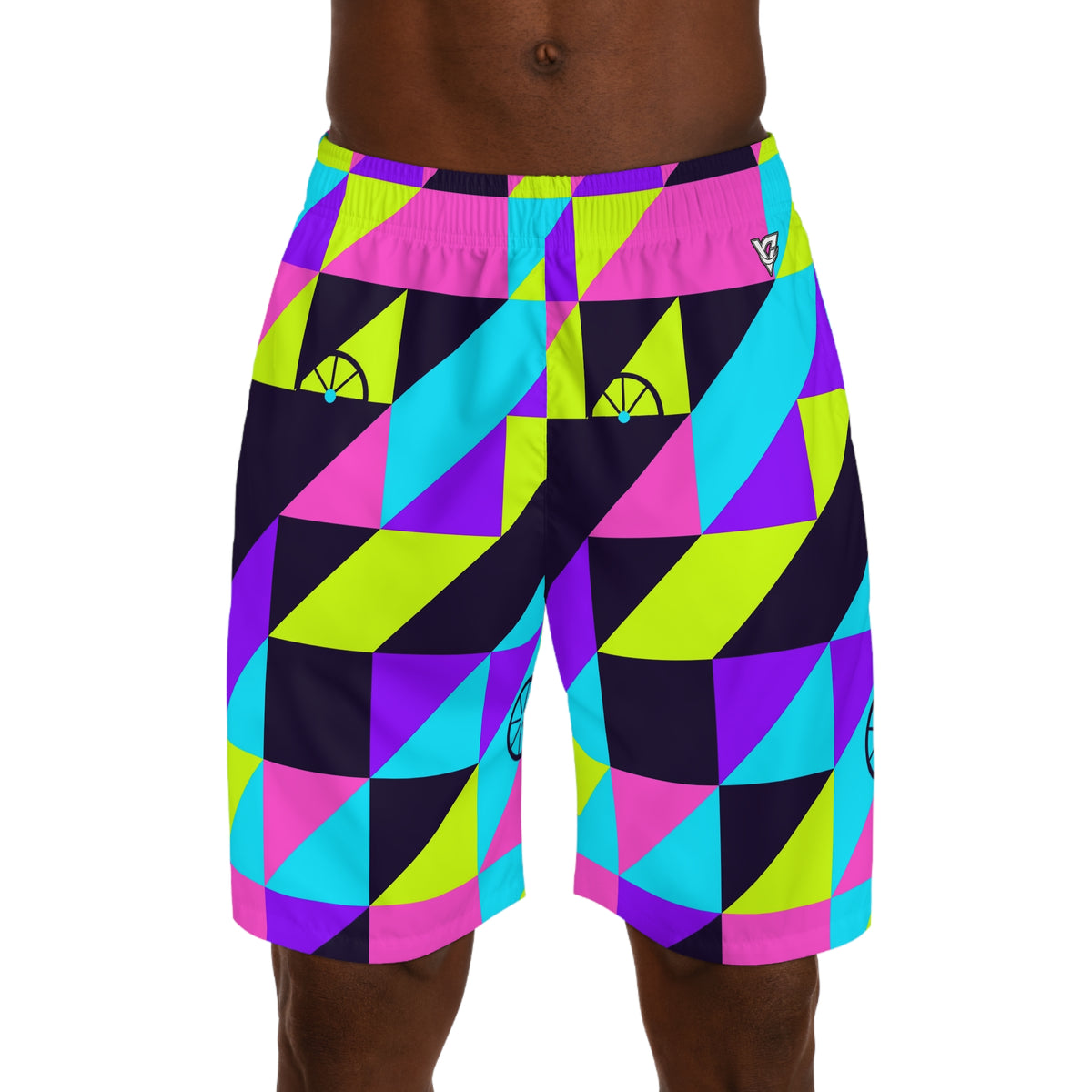 Cycling Violet Volt Prism Block Men's Athletic Shorts with Pockets