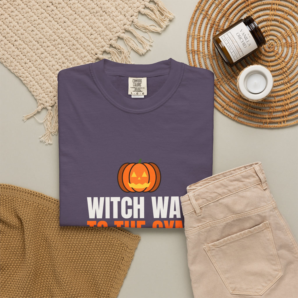 Witch Way To The Gym | Women's Halloween Garment-Dyed Graphic Tee