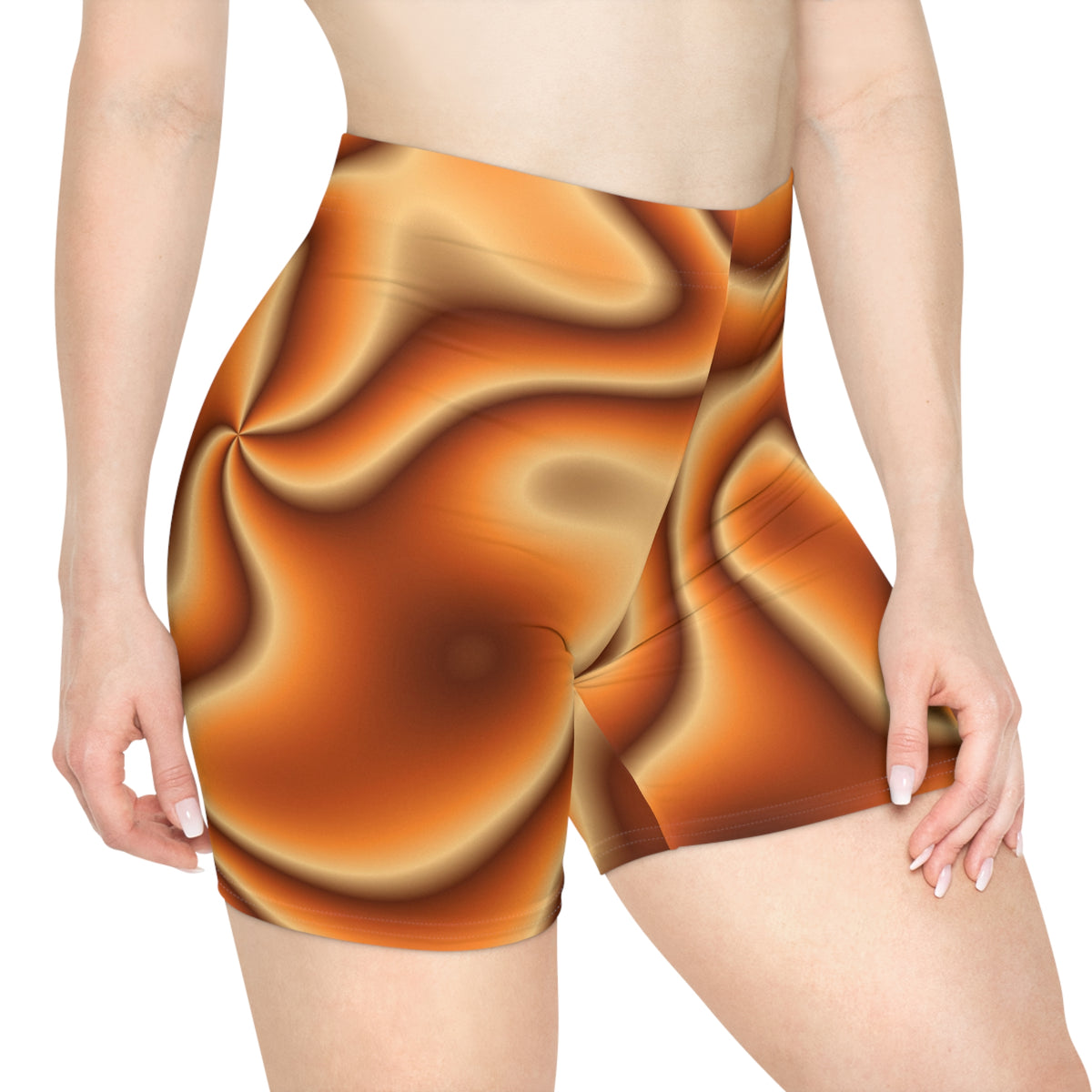 Pumpkin Tie-Dye Women's Biker Shorts — High-Waist Workout Shorts