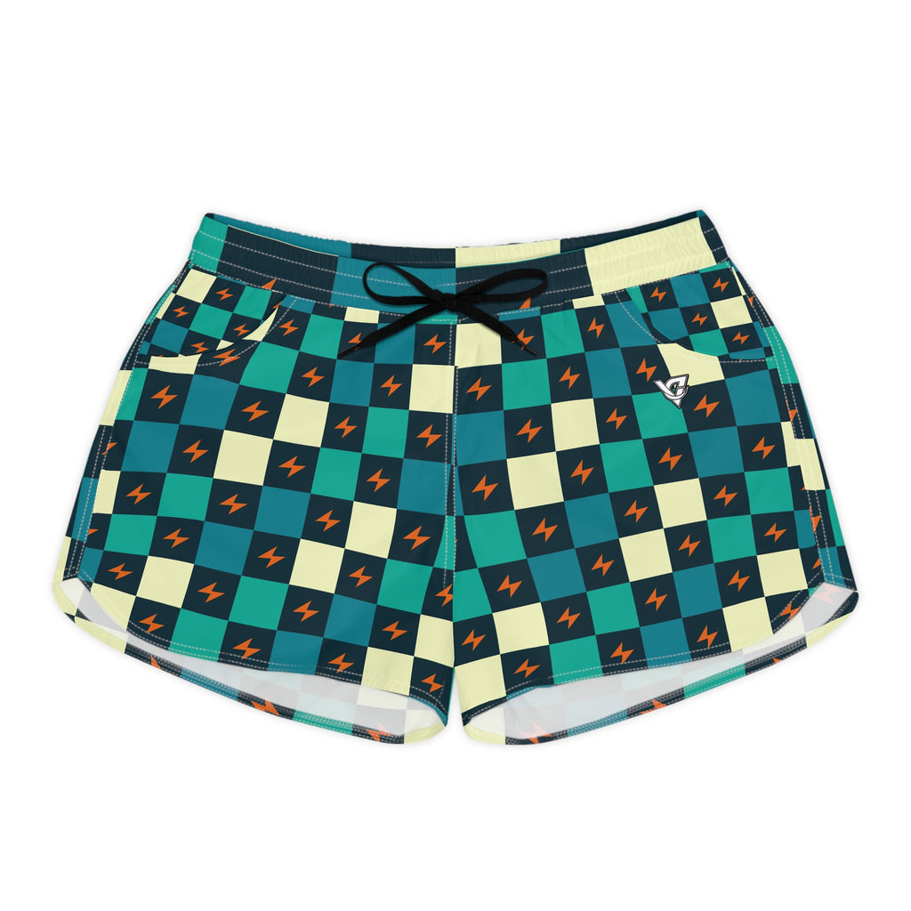 Running Peacock Checker Drive Women's Athletic Shorts with Pockets